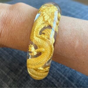 Clear Gold Tone Dragon Bangle